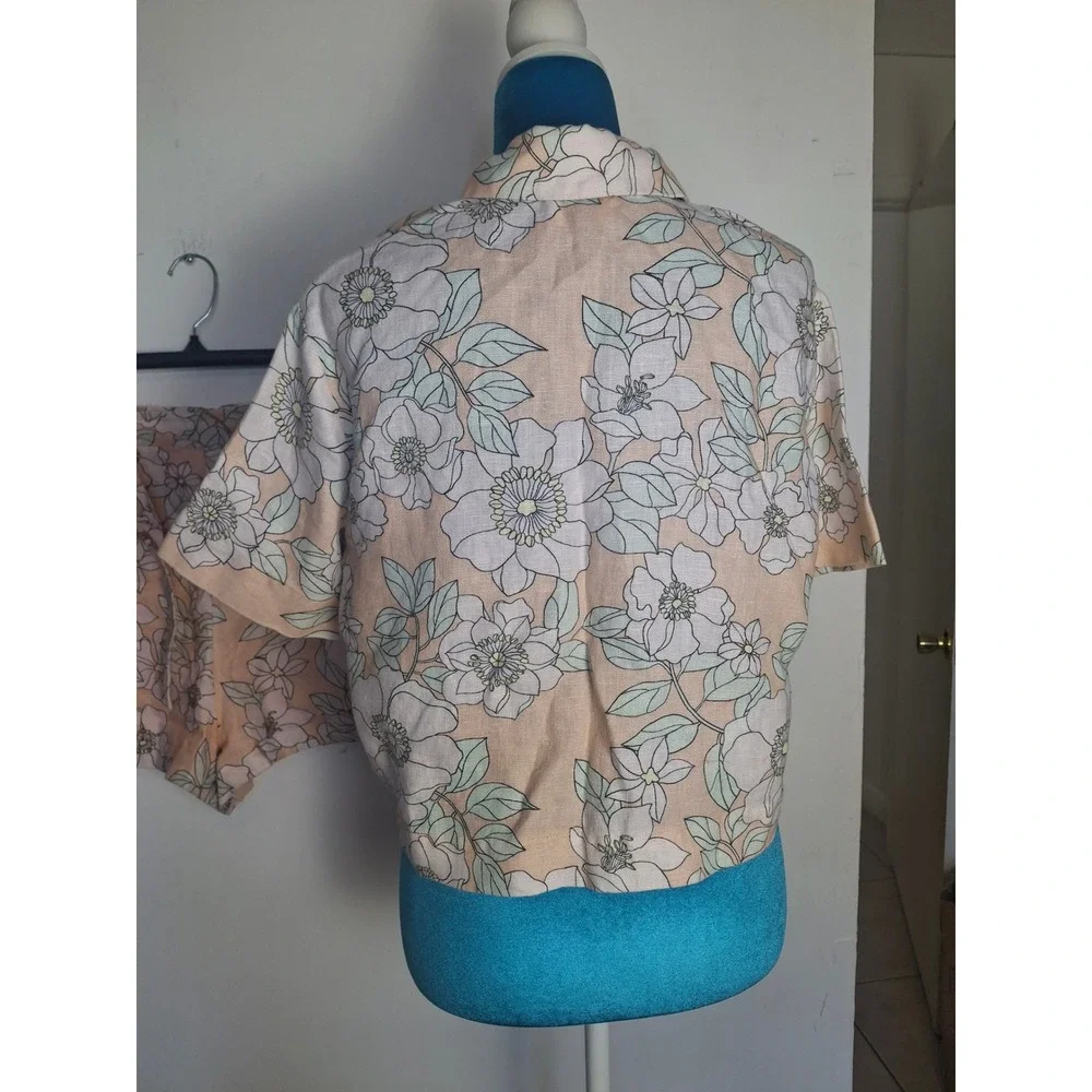 Claudie Pierlot Paris 100% Linen Floral Shirt and Shorts Set Peach Size 40